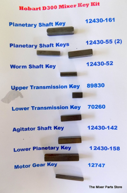 Hobart D300 Key Set Planetary Shaft Keys 12430-161, 12430-55, Worm Shaft Key 12430-49, Transmission 